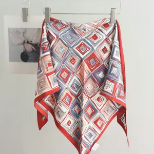 Silk geometric patterned scarf multi-use fashion accessory for women stylish drape design