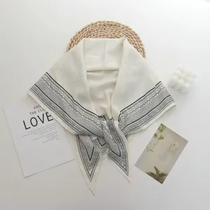 European style printed twill silk triangular scarf detail, elegant neckerchief and hair band.
