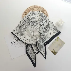 European style black and white paisley print triangular scarf fashion neckerchief accessory