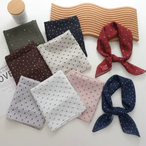 Vintage Polka Dot Square Scarf Women Fashion Polyester Neck Scarf Geometric Printed Head Scarf Daily Decorative Wrap