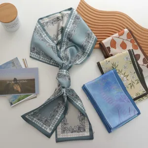 Koreaanse Stijl Smalle Lange Satijnen Polyester Sjaal Voor Vrouwen Bloemen Blad Geometrisch Patroon Haarband Lint Tas Riem