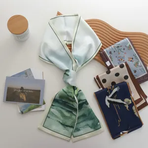 Elegante bufanda de seda estrecha y diadema, pañuelo estampado elegante para mujeres.