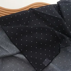 Detail view of French vintage polka dot cotton square scarf, soft thin spring neck scarf.