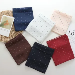 French vintage polka dot cotton square scarf set, elegant multi-color accessory for women.