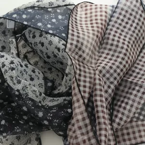 Κομψό μακρύ φουλάρ patchwork με floral και καρό μοτίβο ευέλικτο στενό μαντήλι