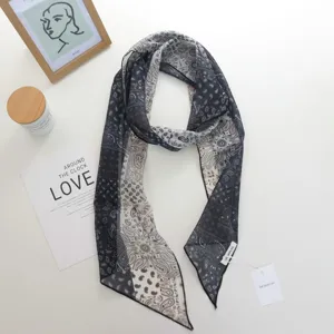 Chic μαύρο λευκό paisley skinny φουλάρι γυναίκας, κομψή μακριά κορδέλα λαιμού και αξεσουάρ.