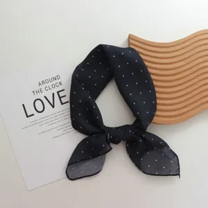 French vintage polka dot square scarf for women, elegant thin neckerchief and hair band accessory.