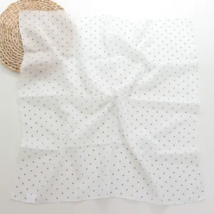 French vintage polka dot cotton square scarf detail shot, lightweight fashion neckerchief.