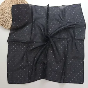 French vintage polka dot cotton square scarf for women, elegant fashion spring summer thin neck wrap.