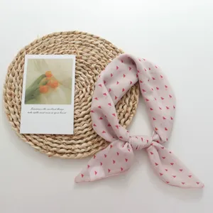Pink geometric print small square scarf for women retro style neckerchief hair band detail