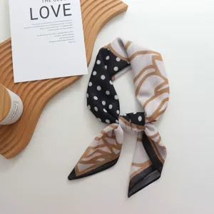 Retro stip en abstract bloemzijde sjaaltje, stijlvolle vierkante nekdoek voor vrouwen.