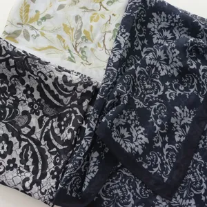 French vintage floral square scarf for women, lightweight chic neckerchief accessory.