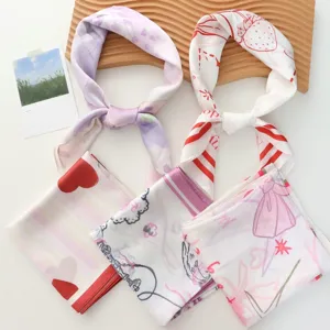 Chique 70cm zijden vierkante sjaal vintage print mode halsdoek haarband voor dames