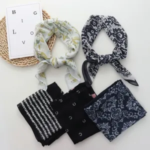 French vintage floral and geometric square silk scarf 70x70cm women summer stylish neckerchief
