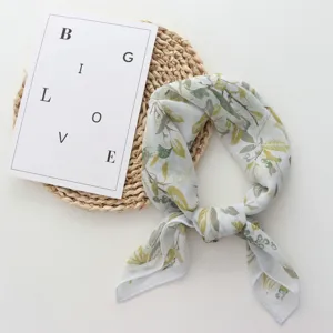 French vintage floral print georgette square scarf for women, elegant summer neckerchief.