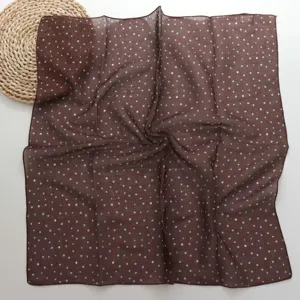 Brown polka dot small square scarf vintage style neckerchief decorative head wrap lightweight