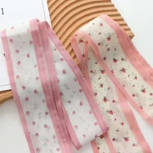 Pequeña bufanda de seda floral pañuelo diadema versátil verano dulce lindo bufanda