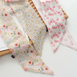 Elegante bufanda larga de seda con estampado floral diadema dulce verano accesorio moda