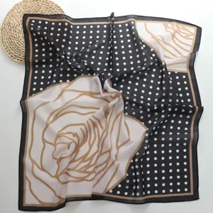 Dames retro vierkante sjaal met zwart witte stippen bloemen print chic stijl 70x70cm
