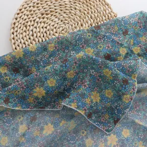 Green floral print small square scarf breathable cotton linen neckerchief for women