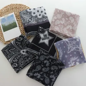 Pañuelo cuadrado bandana de algodón, tocado floral paisley, cinta para el cuello.