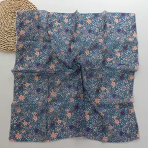 Cotton linen small floral square scarf soft breathable vintage neckerchief for women summer