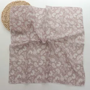 Panuelo cuadrado de lino algodon estampado paisley retro mujer elegante cuello ligero