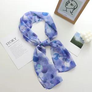 Femme long foulard transparent mousseline imprimé bulle bleu élégant été protection solaire