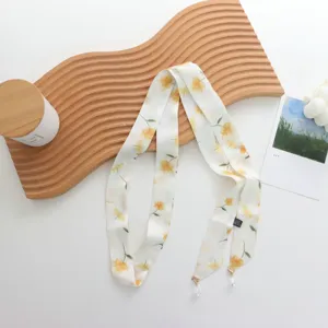 Foulard en soie étroit à fleurs chic ruban ceinture doux pendentif accessoire de coiffure chic
