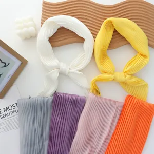 Pleated silk-like small square scarf for women, elegant fashion neckerchief and hair band.