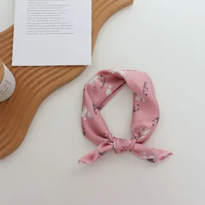 Foulard en soie rose bandeau cheveux mignon imprimé chiot foulard élégant pour femme accessoire