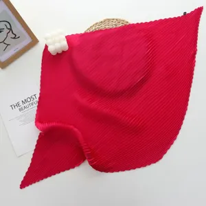 Women solid color pleated square scarf imitation silk neckerchief elegant 70cm fashion accessory