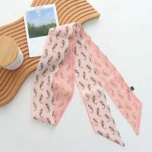 Bufanda twilly larga floral rosa para mujeres, cinta de lunares dulce para uso diario.
