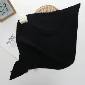 Black pleated square scarf detail, elegant lightweight neckerchief for women summer styling.