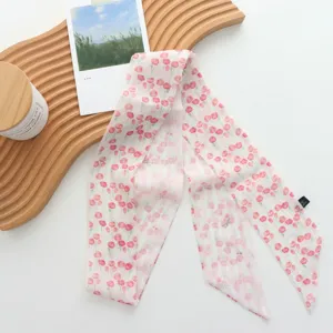 Bufanda de cinta larga con estampado floral, twilly elegante para pelo o cuello, diseño.