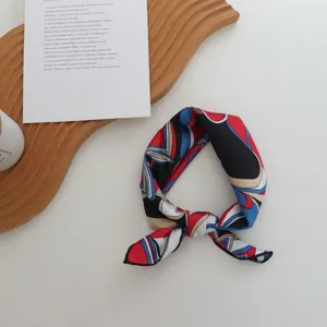 Soie impression géométrique petit carré foulard rétro tour de cou bandeau accessoire.
