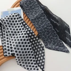 Retro polka dot and rose long silk scarf fashion neckerchief hair band for women spring