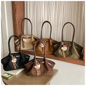 Vintage suède tote tas voor dames, grote capaciteit herfst winter schoudertas.