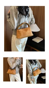 Minimalistische bruine suède handtas, stijlvolle vintage schoudertas voor dames dagelijks.