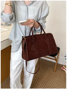 Retro suede Boston bag for women, new simple casual handbag, versatile shoulder messenger bag.