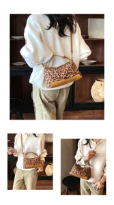 Koreaanse stijl luipaardprint schoudertas met bruine afwerking, elegante modieuze damestas.
