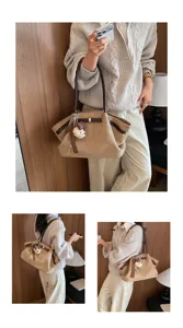 Vintage suède tote tas voor dames, grote schoudertas onderarmtas met schattige hondenhangers.
