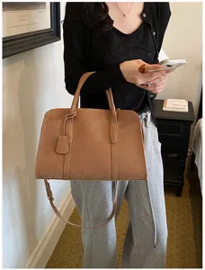 Retro frosted texture Boston bag for women, simple casual handbag and versatile crossbody bag.