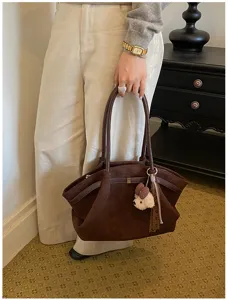 Vintage suède shopper tas voor dames, grote capaciteit schoudertas, herfst winter mode.