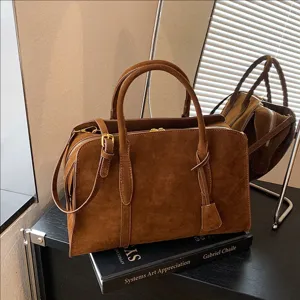 Retro Frosted PU Leather Boston Bag For Women Vintage Matte Crossbody Shoulder Bag Simple Casual Handbag Versatile Travel Satchel