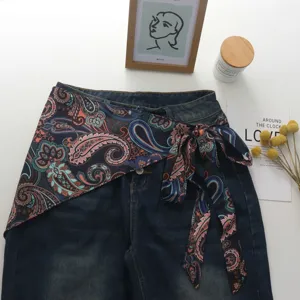 Σετ τζιν παντελόνι με φουλάρ paisley κομψό στυλ άνοιξη καλοκαίρι γυναικεία μόδα
