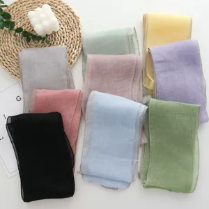 Korean style minimalist solid color long linen scarf ribbon accessory for women daily wear
