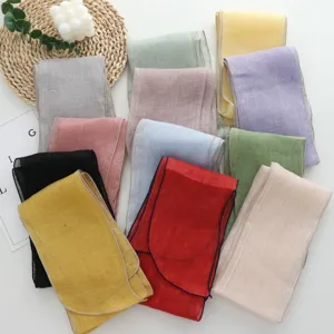 Solid color linen long scarf versatile neck ribbon elegant minimalist fashion accessory for women