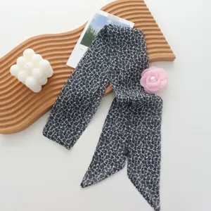 Retro floral skinny scarf for women, stylish neckerchief and trendy hairband accessory.
