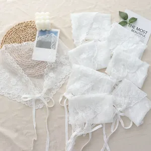 White lace triangle scarf and headscarf set, sweet floral lace layering accessory for spring.